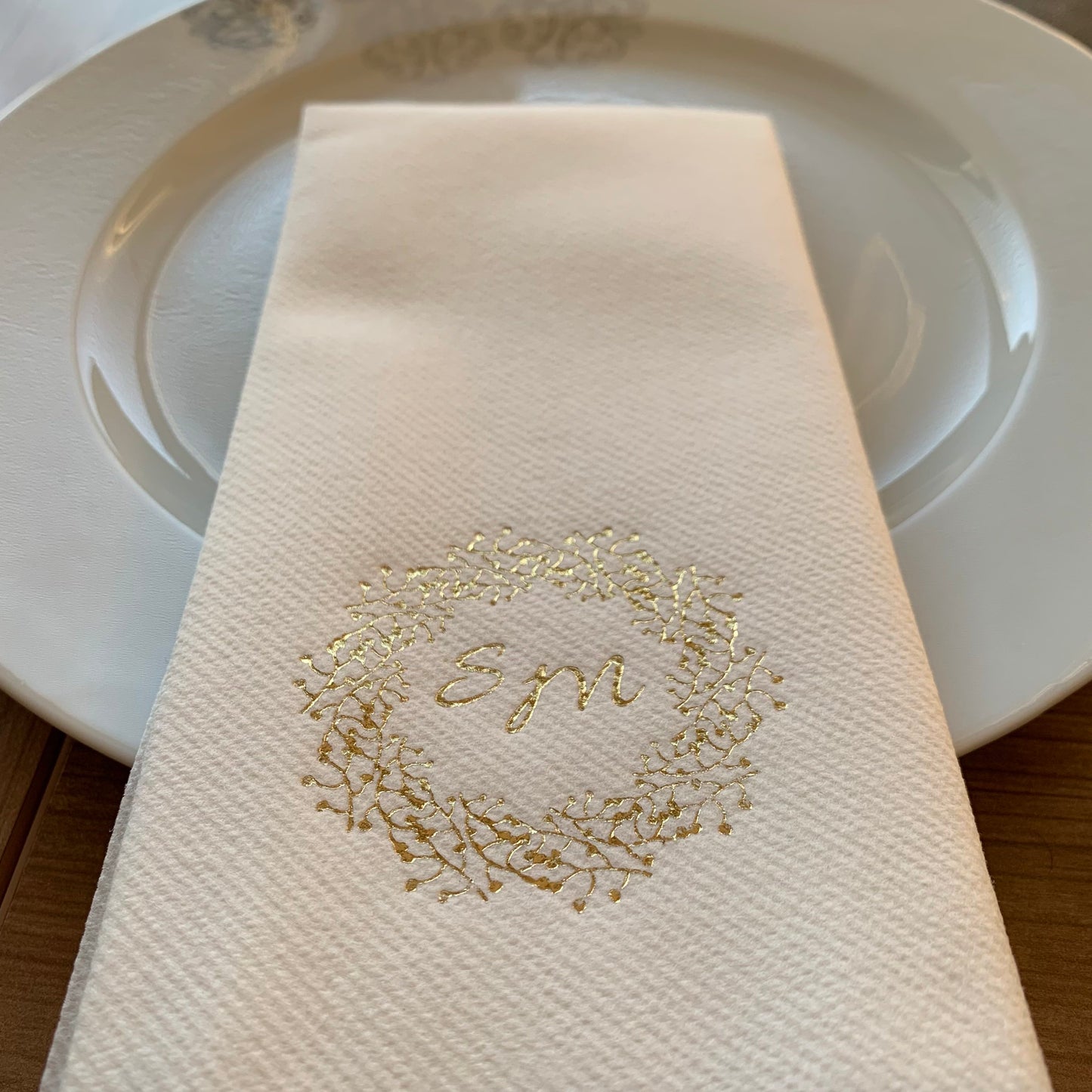 Custom Wedding Napkins with Letters and branch, Bookfolded