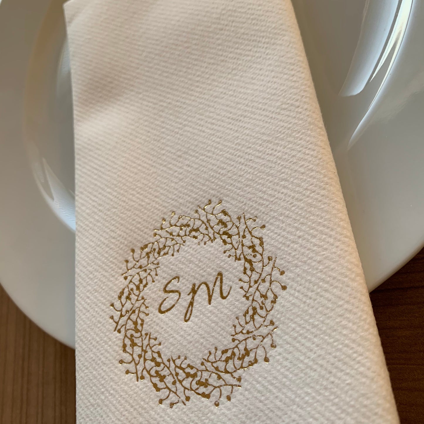 Custom Wedding Napkins with Letters and branch, Bookfolded