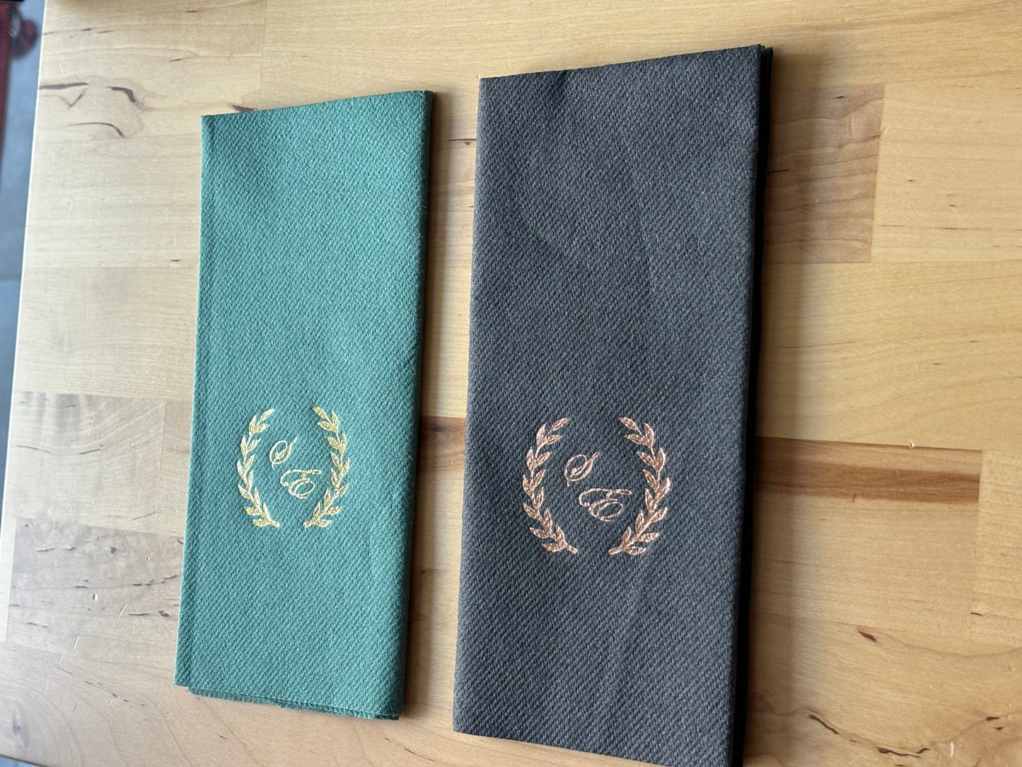 Personalized Wedding Napkins with Letters and Branch, Bookfold Napkin, Linen Like