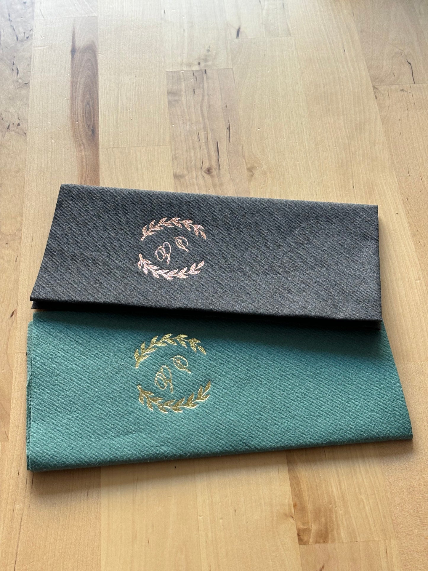 Personalized Wedding Napkins with Letters and Branch, Bookfold Napkin, Linen Like