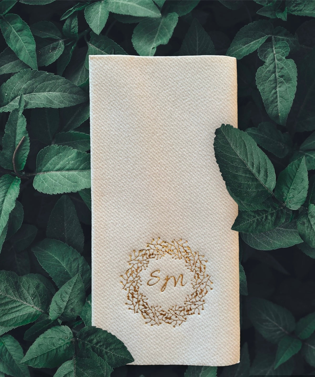 Custom Wedding Napkins with Letters and branch, Bookfolded