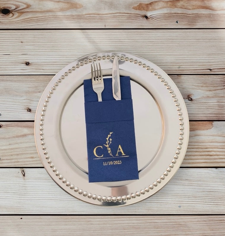 Personalized Wedding Napkins With Branch and Letter, Linen Like