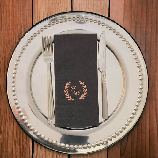 Personalized Wedding Napkins with Letters and Branch, Bookfold Napkin, Linen Like