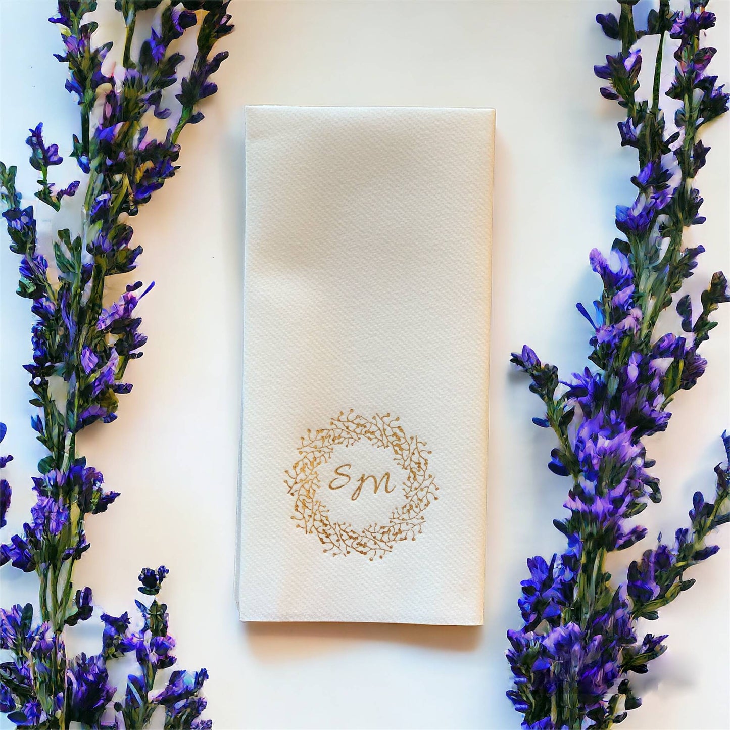 Custom Wedding Napkins with Letters and branch, Bookfolded