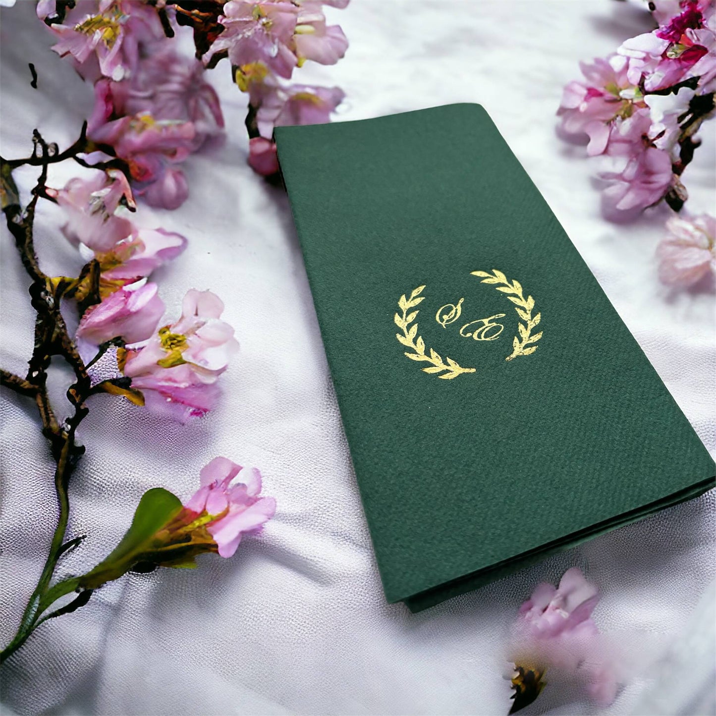 Personalized Wedding Napkins with Letters and Branch, Bookfold Napkin, Linen Like