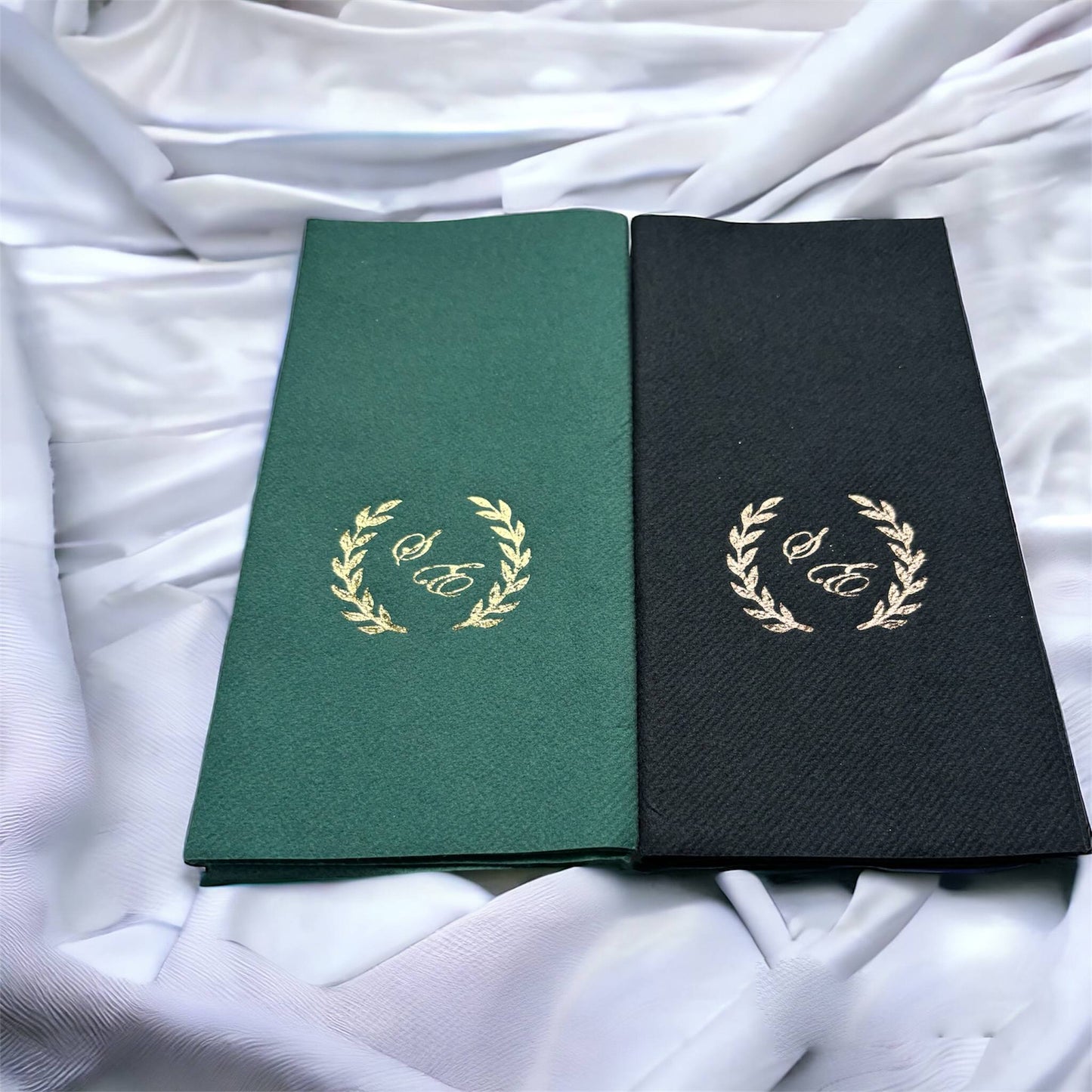 Personalized Wedding Napkins with Letters and Branch, Bookfold Napkin, Linen Like