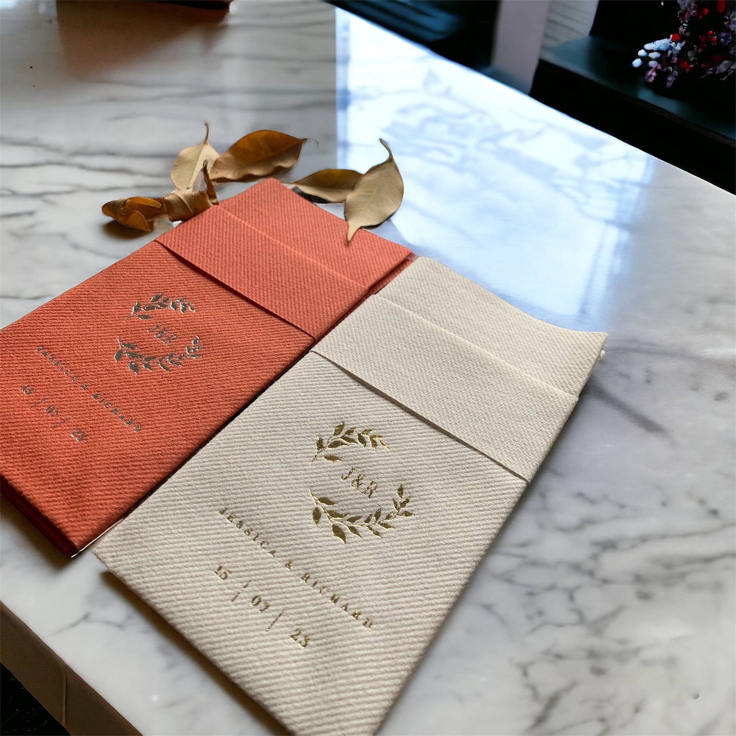 Personalized Pocket Wedding Napkins with Branch