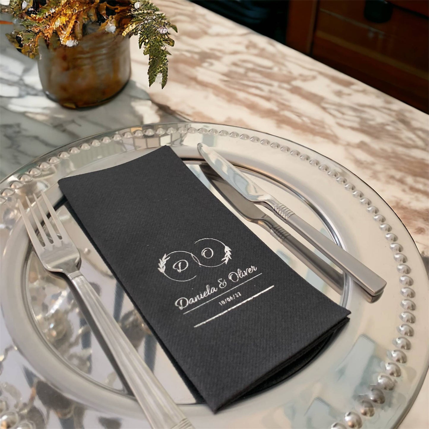 Personalized Wedding Napkins with Letters and Names, Linen Like