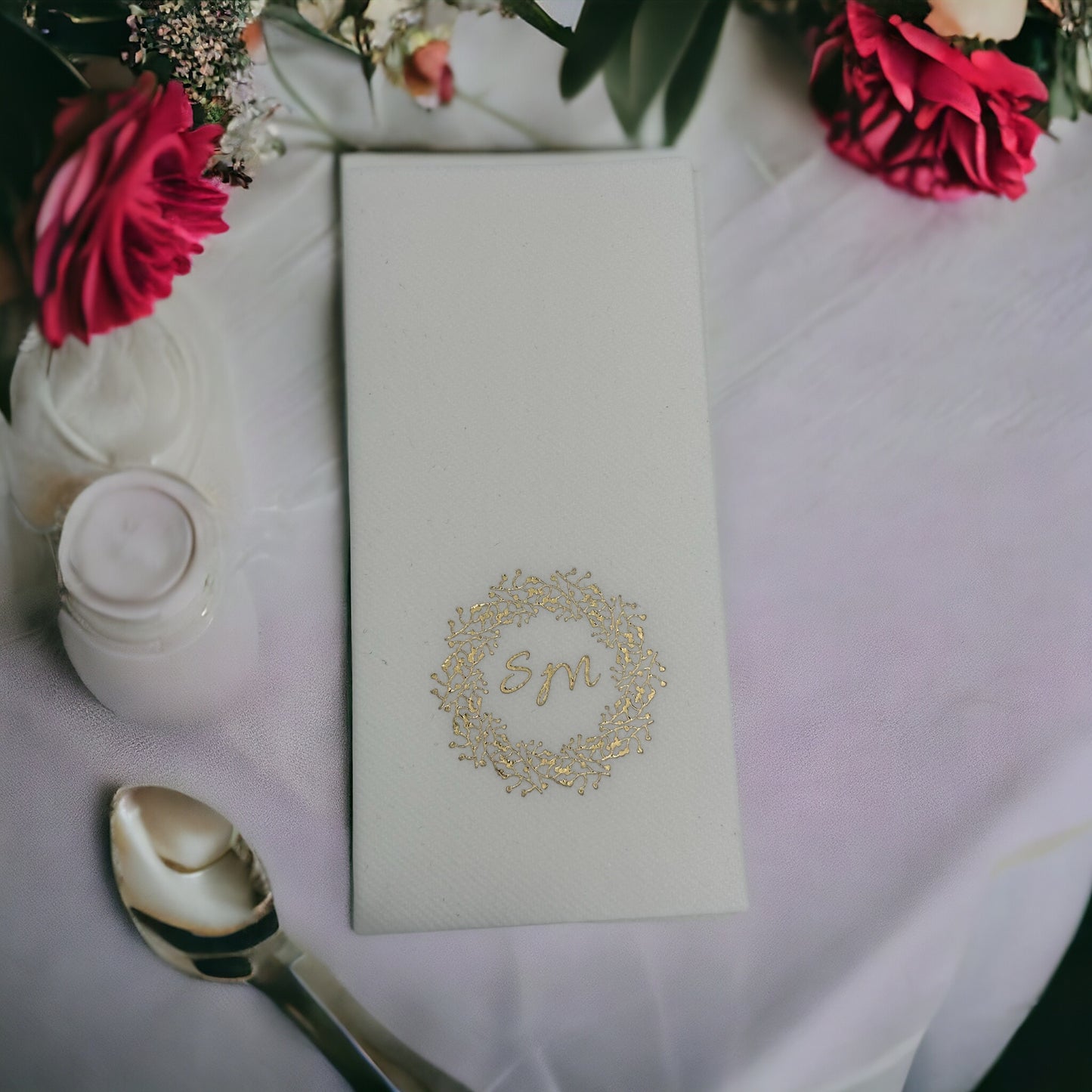 Custom Wedding Napkins with Letters and branch, Bookfolded