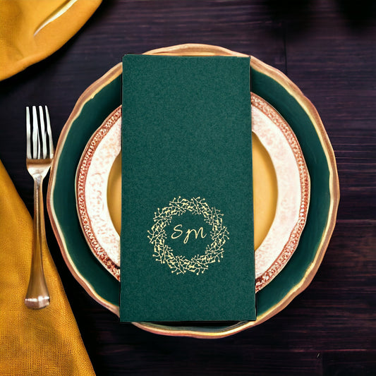 Custom Wedding Napkins with Letters and branch, Bookfolded