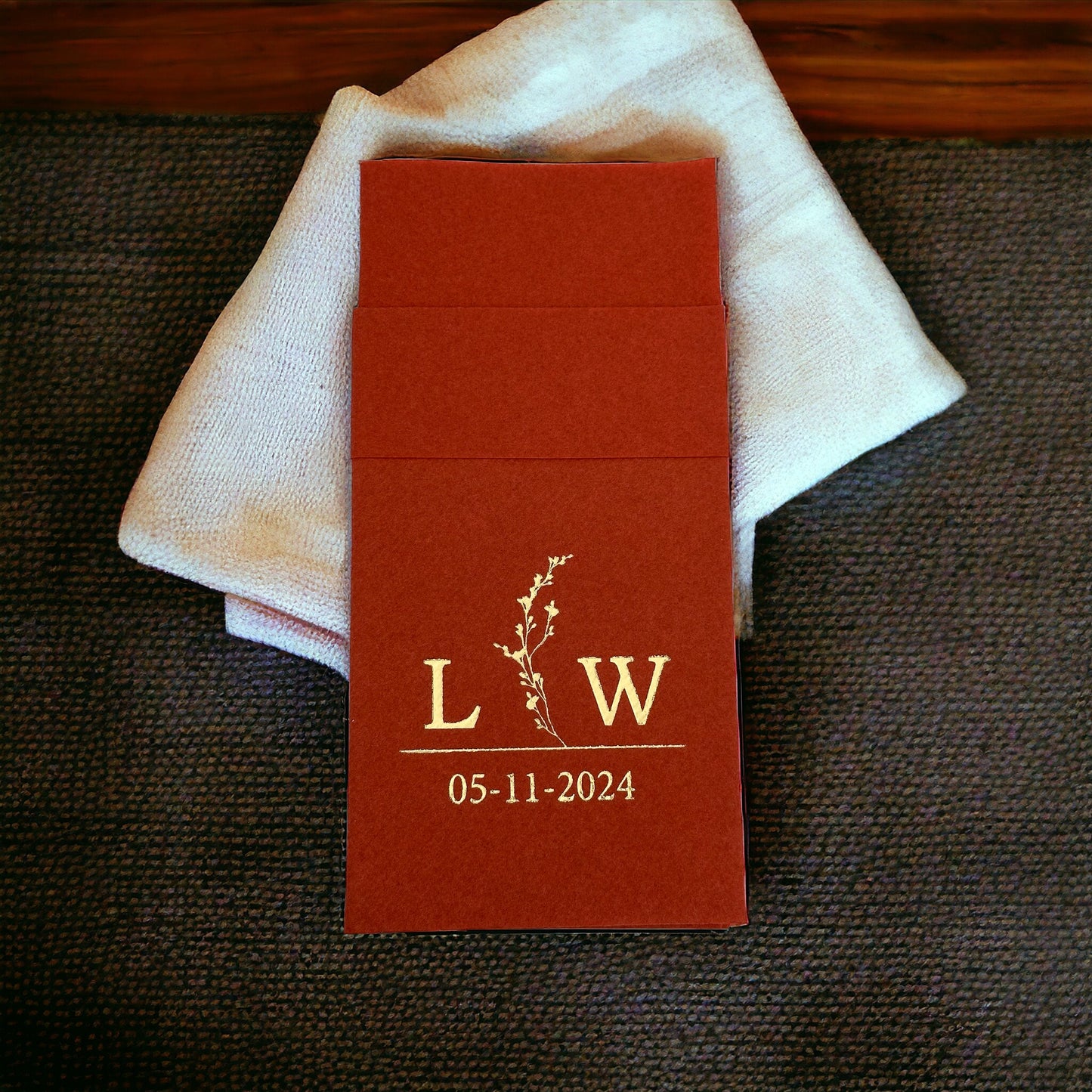 Personalized Wedding Napkins With Branch and Letter, Linen Like