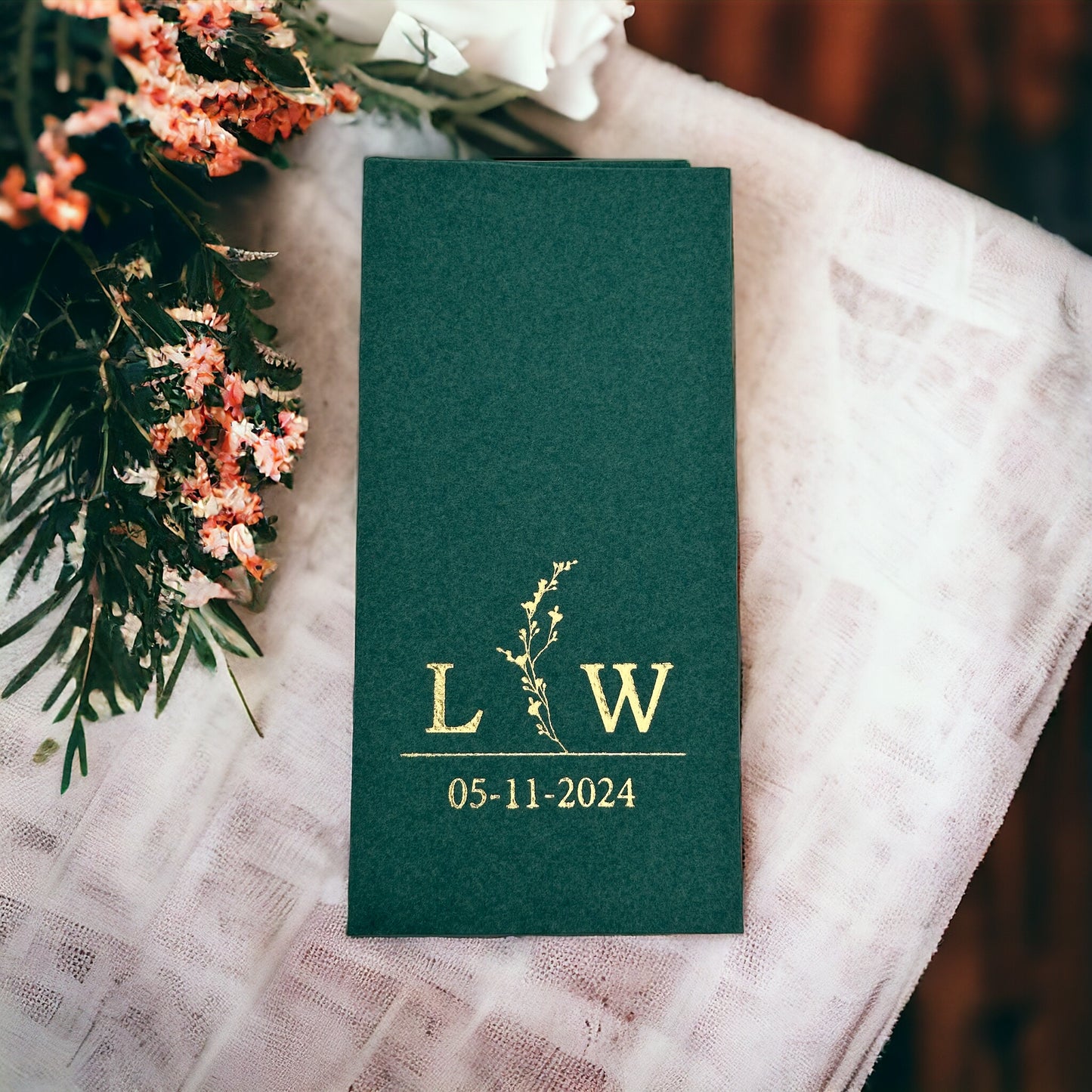 Personalized Wedding Napkins with Branch and Letter, Linen Feel