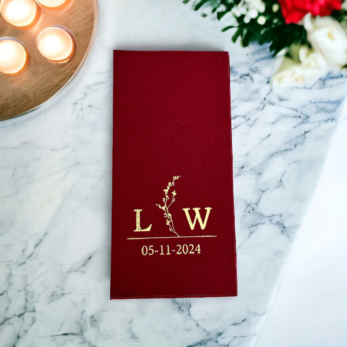 Personalized Wedding Napkins with Branch and Letter, Linen Feel