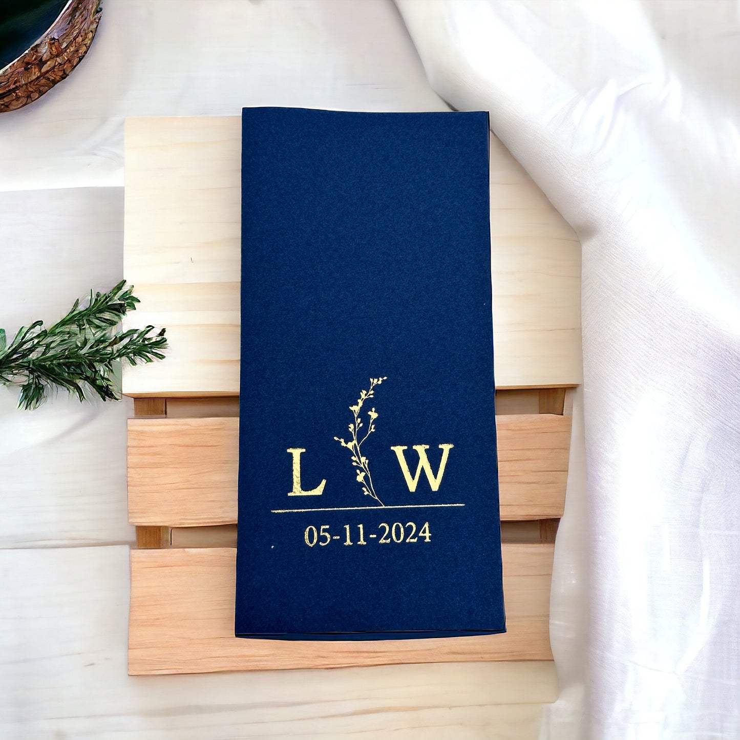 Personalized Wedding Napkins with Branch and Letter, Linen Feel
