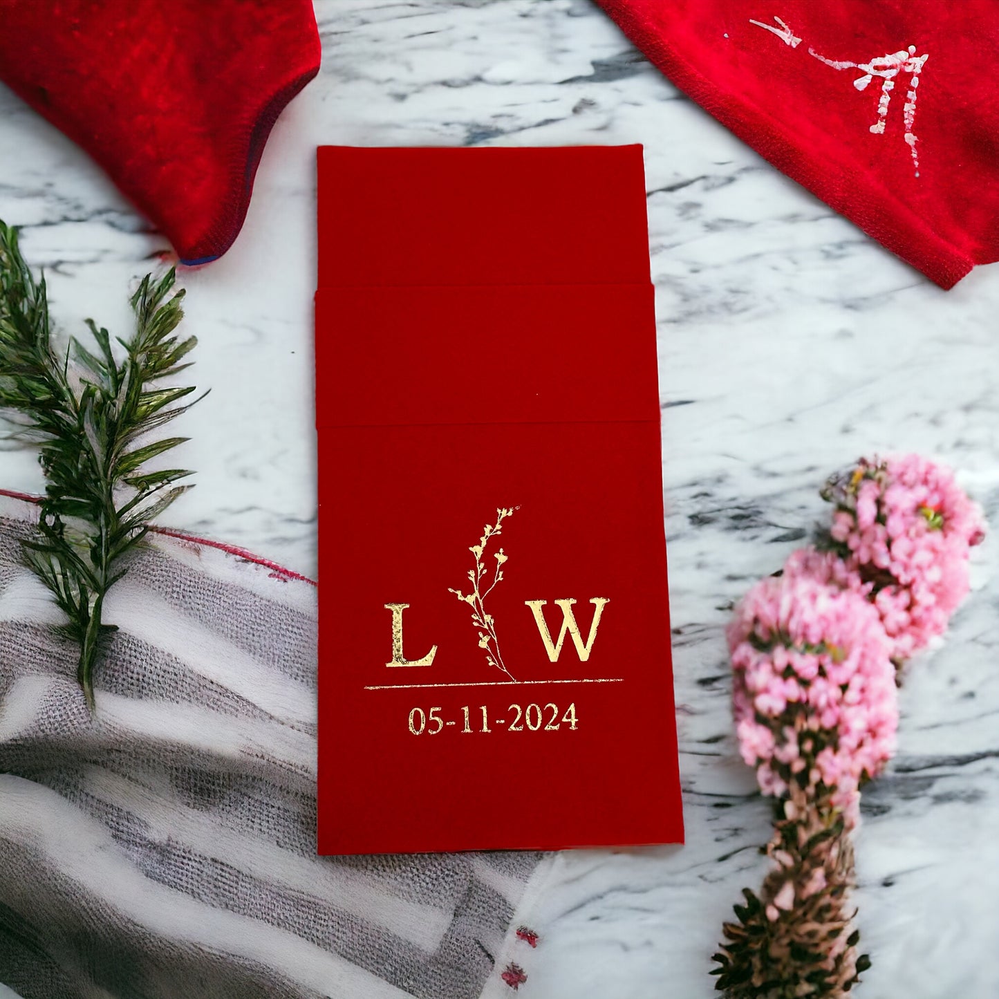 Personalized Wedding Napkins With Branch and Letter, Linen Like