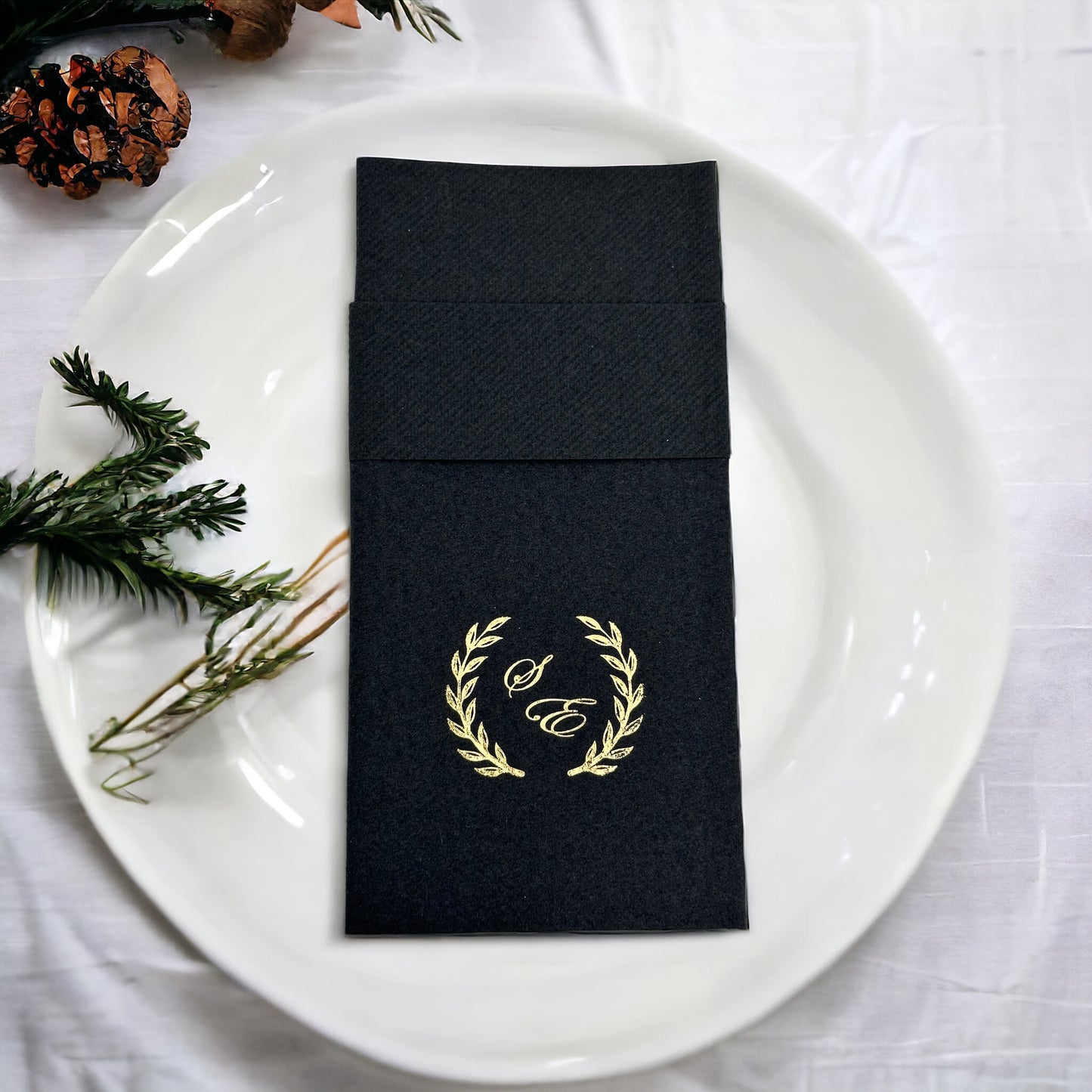 Personalized Wedding Pocket Napkins, with Letters and Branch