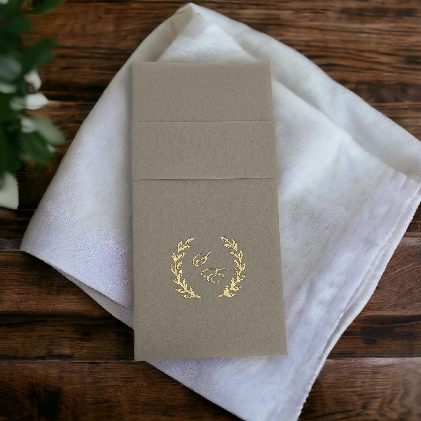 Personalized Wedding Pocket Napkins, with Letters and Branch