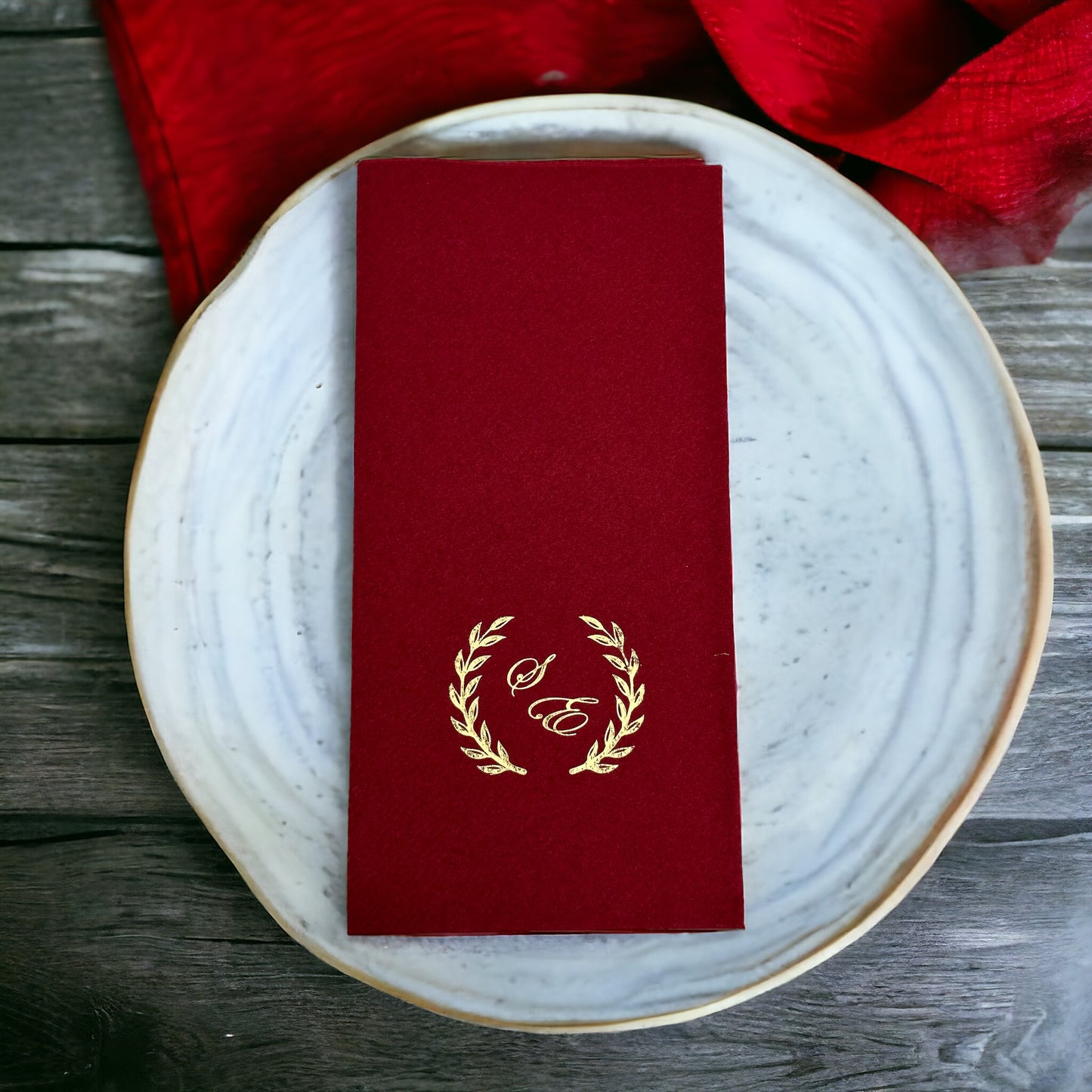 Personalized Wedding Napkins with Letters and Branch, Bookfold Napkin, Linen Like