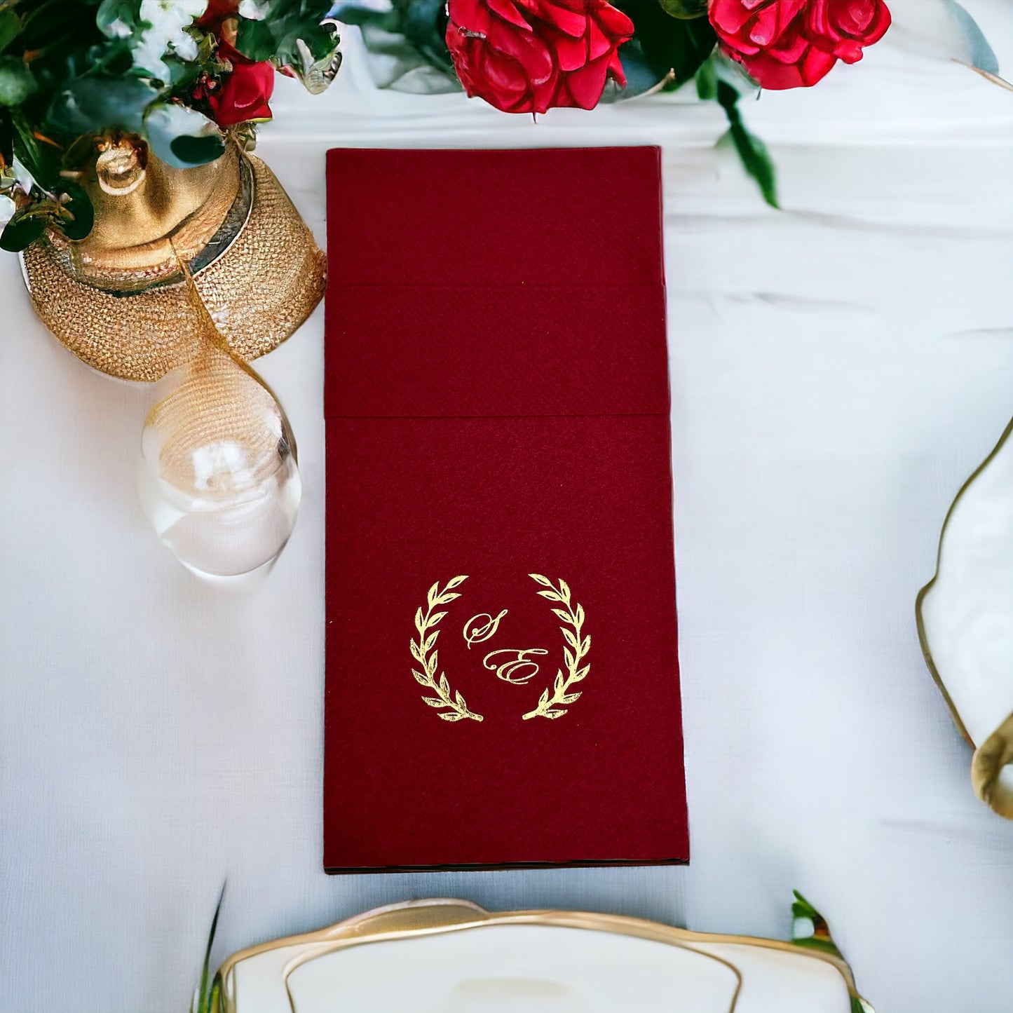 Personalized Wedding Pocket Napkins, with Letters and Branch