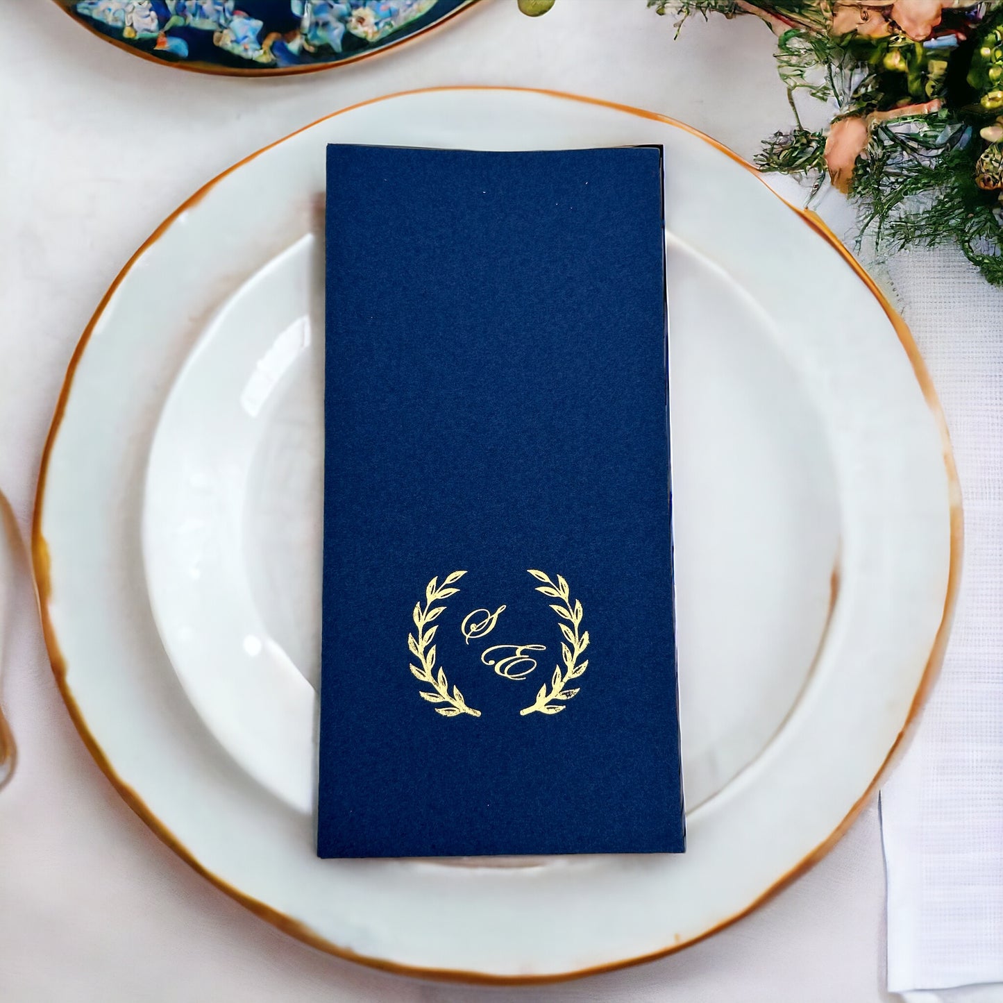 Personalized Wedding Napkins with Letters and Branch, Bookfold Napkin, Linen Like