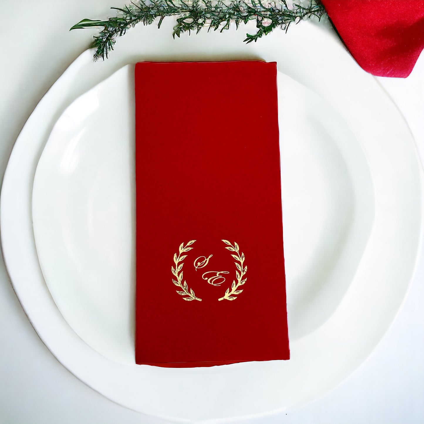 Personalized Wedding Napkins with Letters and Branch, Bookfold Napkin, Linen Like