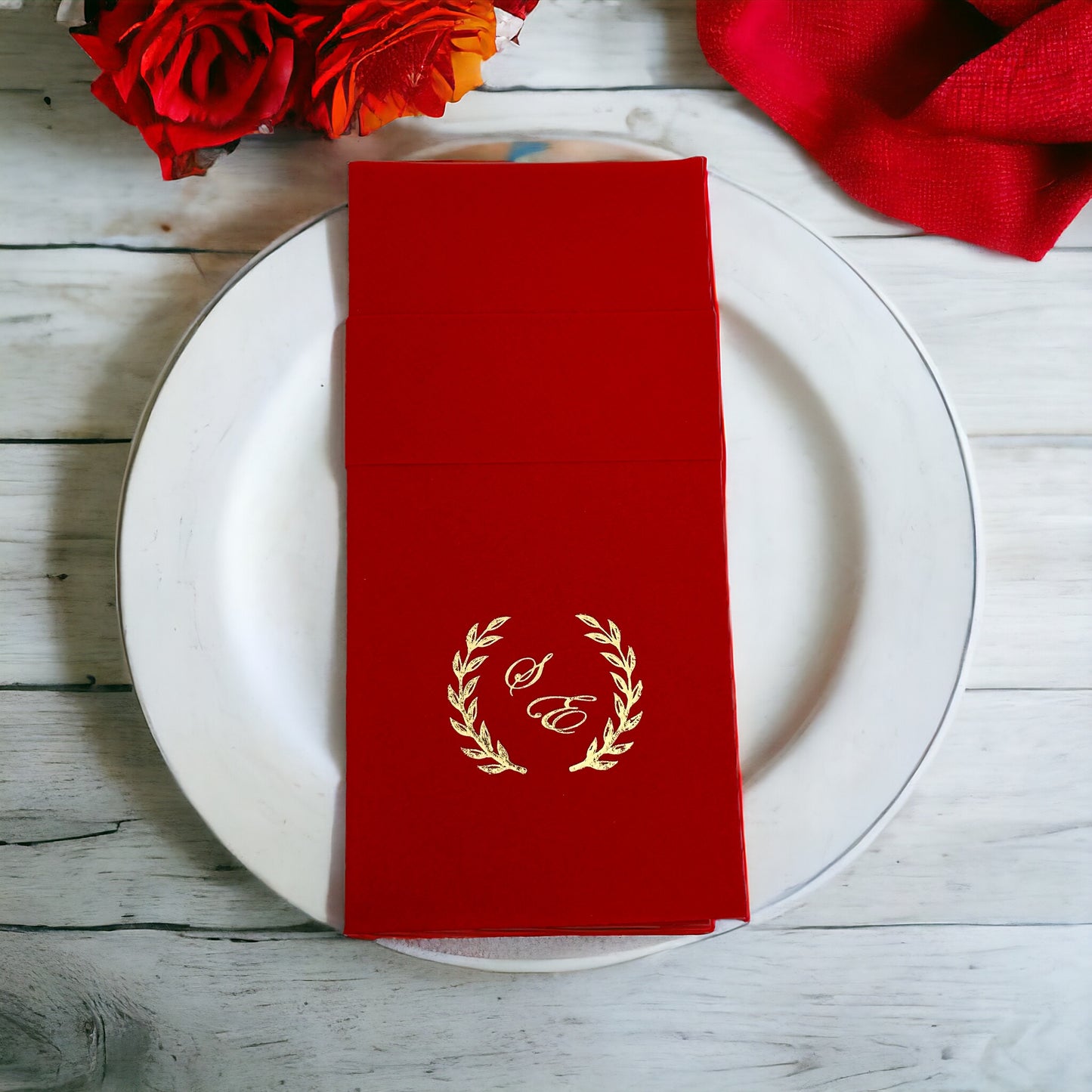 Personalized Wedding Pocket Napkins, with Letters and Branch