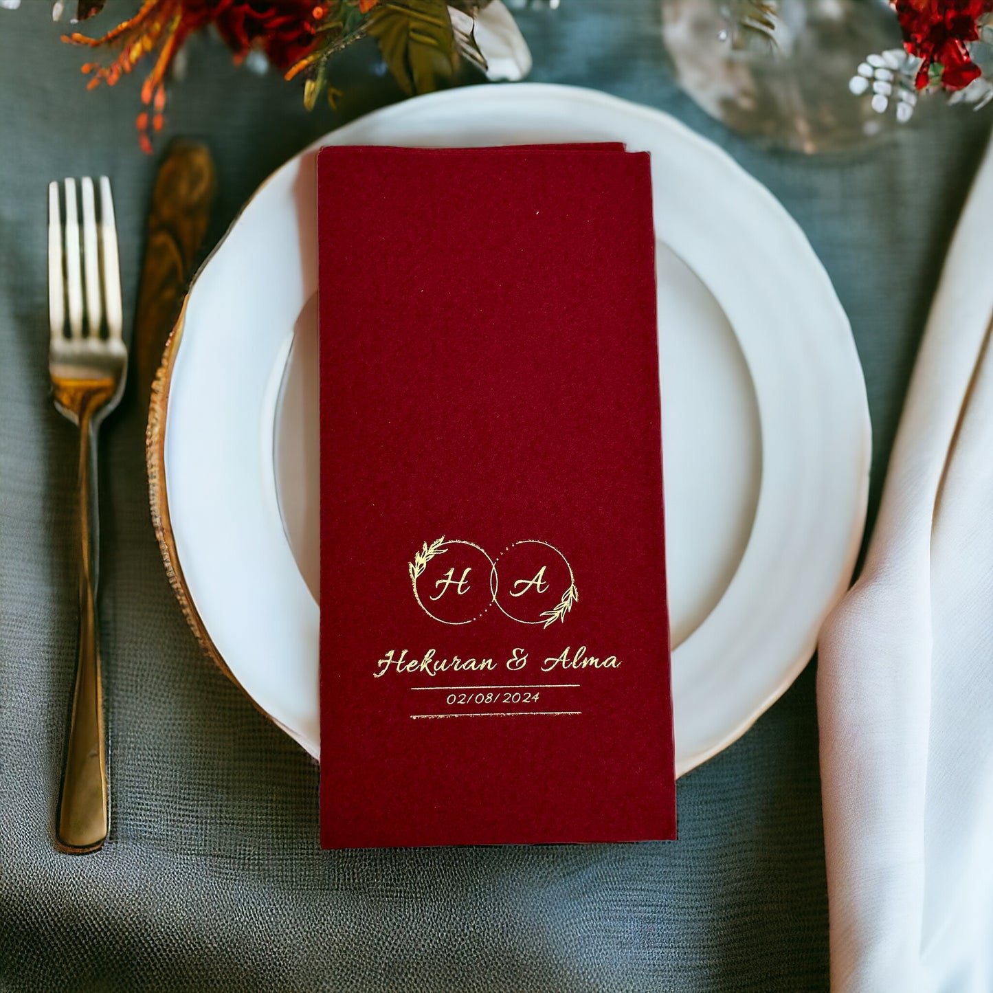 Personalized Wedding Napkins with Letters and Names, Linen Like