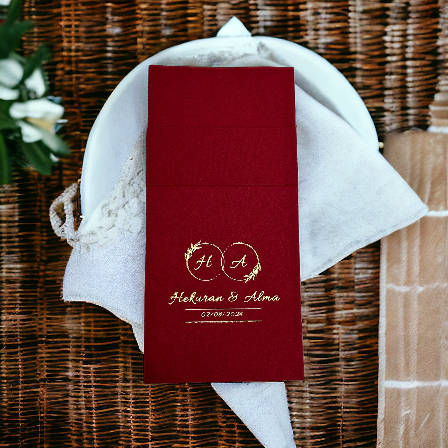 Personalized Pocket Wedding Napkins with Names and Letters