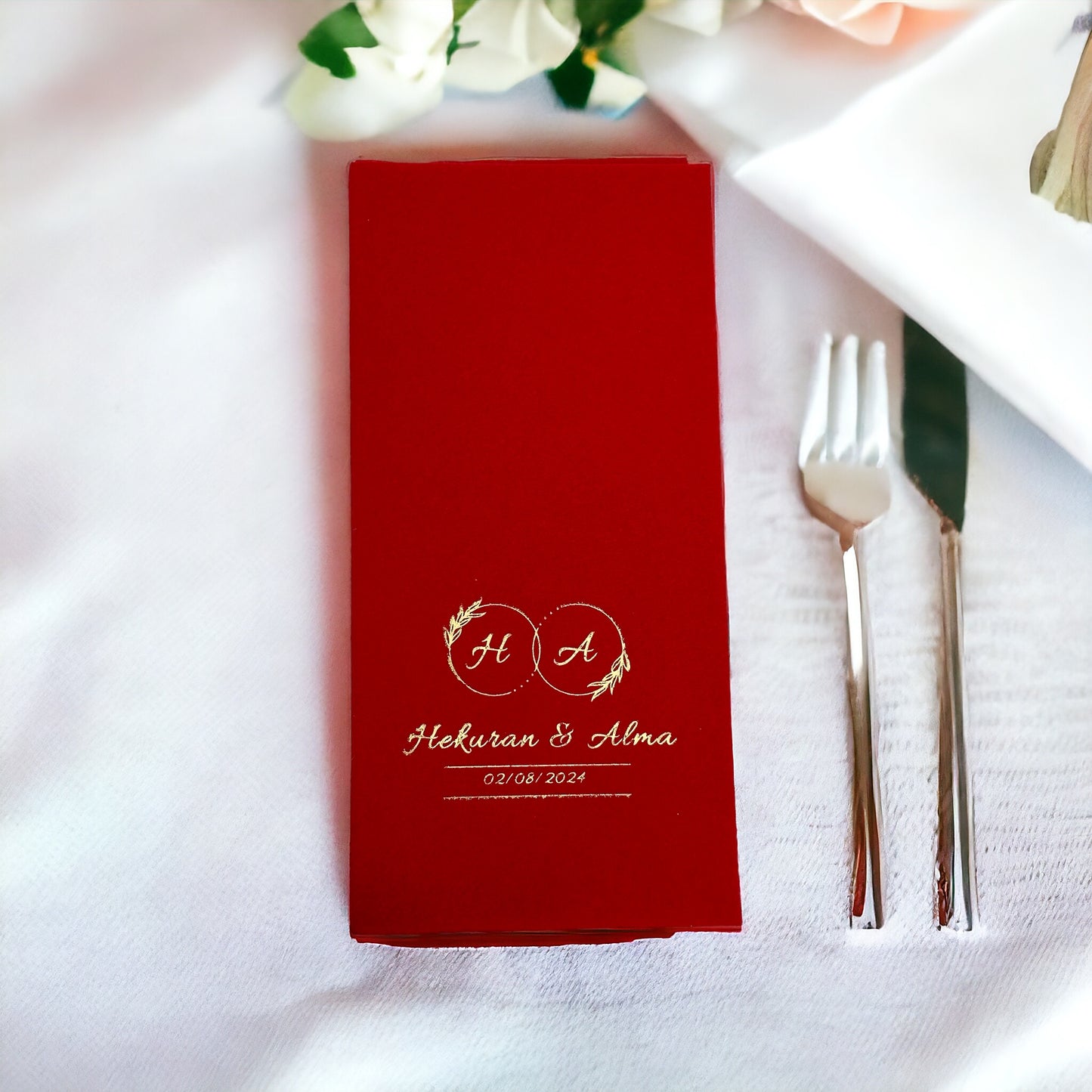 Personalized Wedding Napkins with Letters and Names, Linen Like