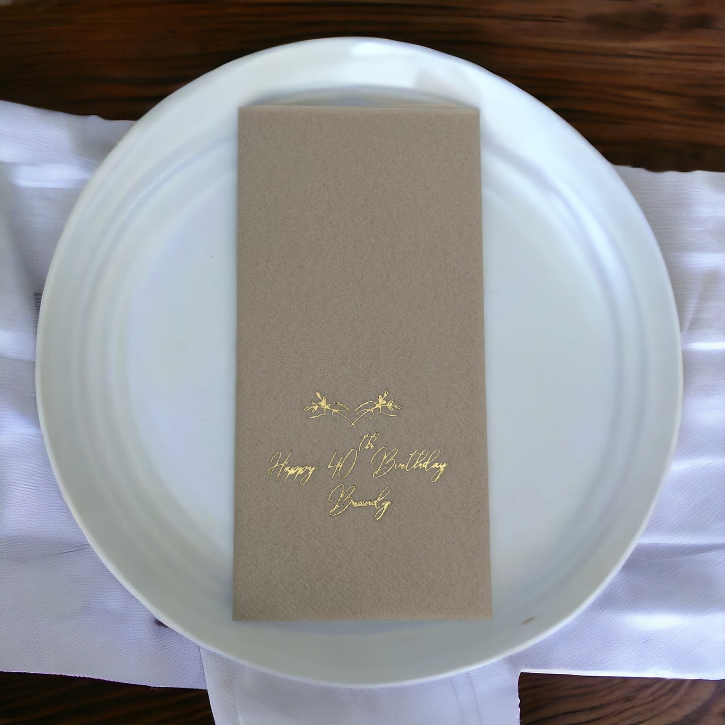 Bookfold Monogram Crown Birthday Napkin, Linen Like Custom Napkin