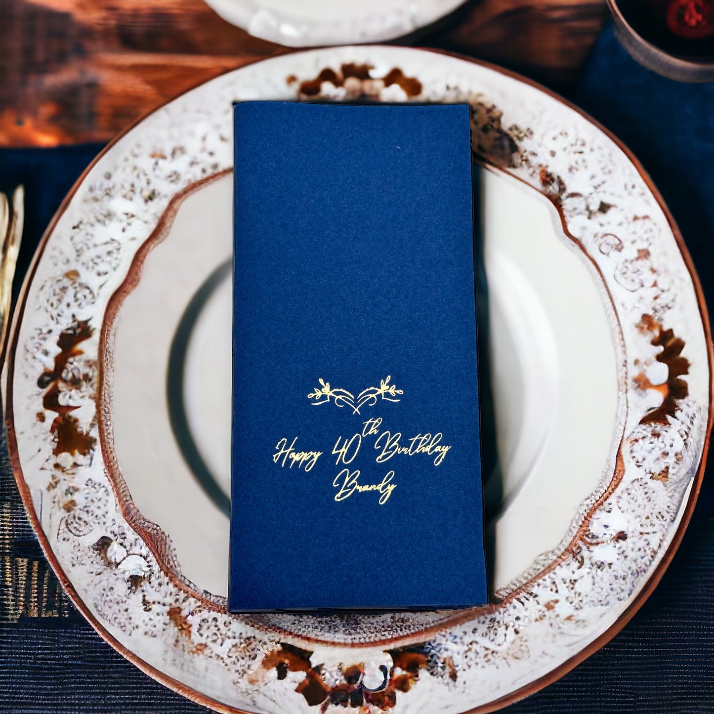 Bookfold Monogram Crown Birthday Napkin, Linen Like Custom Napkin