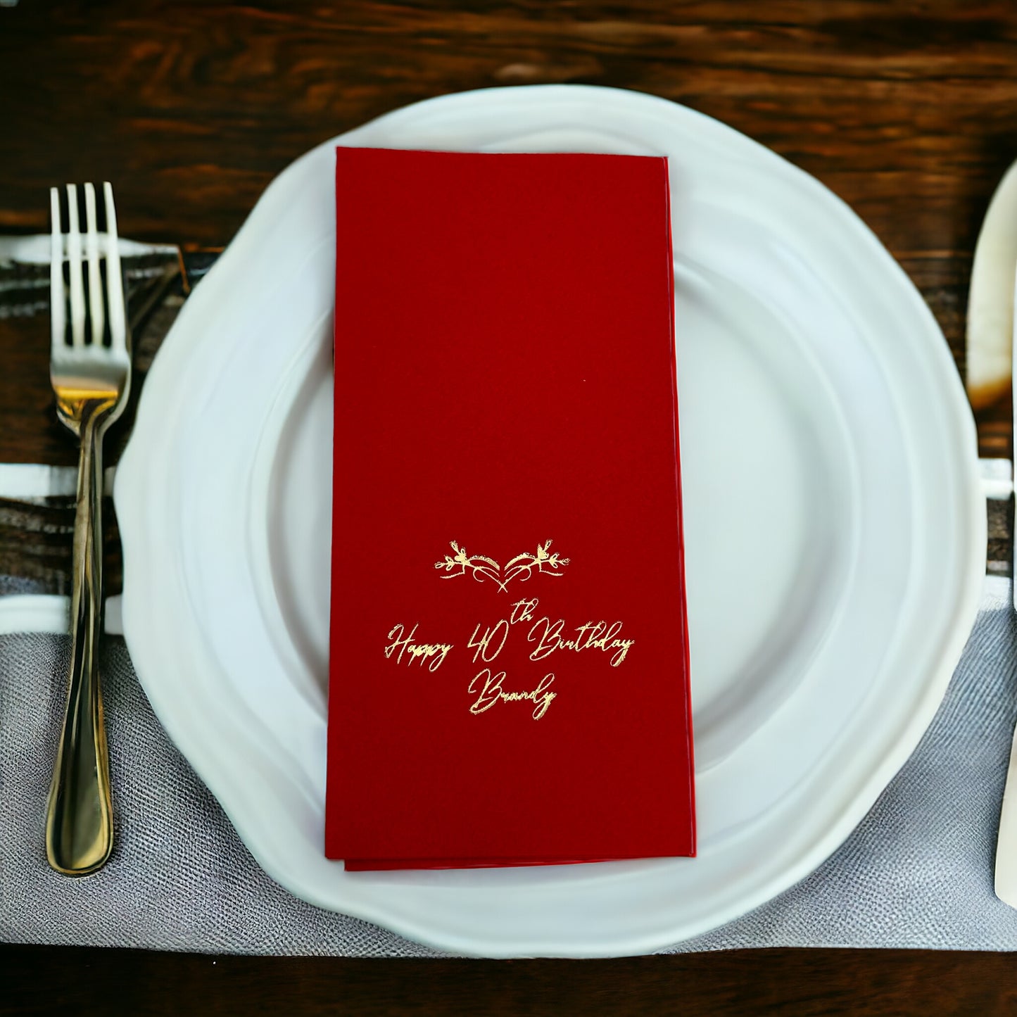 Bookfold Monogram Crown Birthday Napkin, Linen Like Custom Napkin