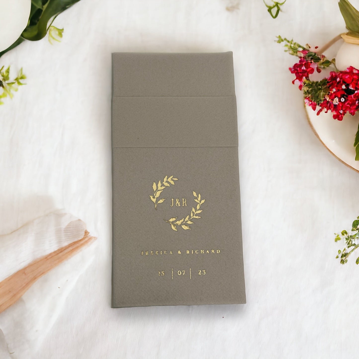 Personalized Pocket Wedding Napkins with Branch