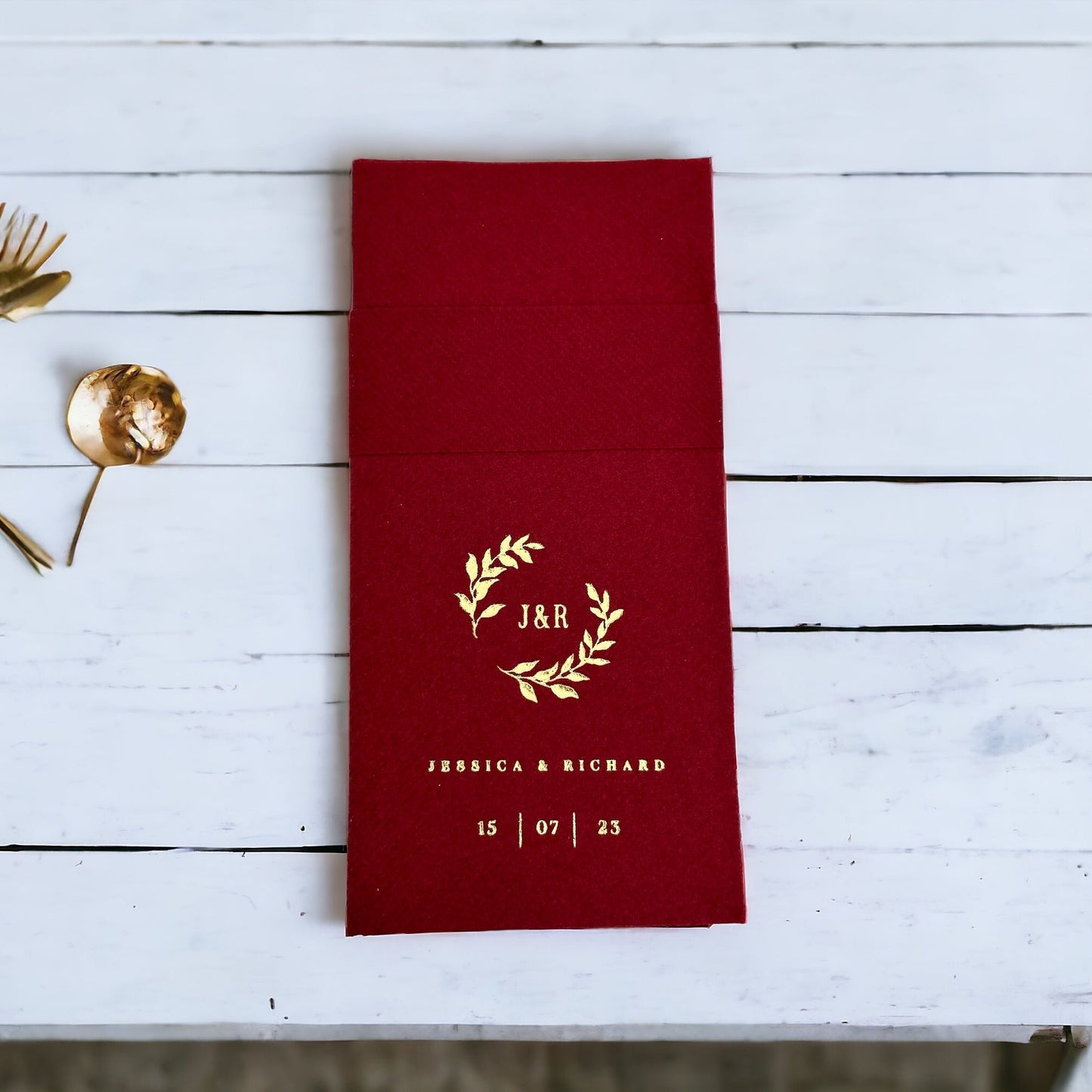 Personalized Pocket Wedding Napkins with Branch