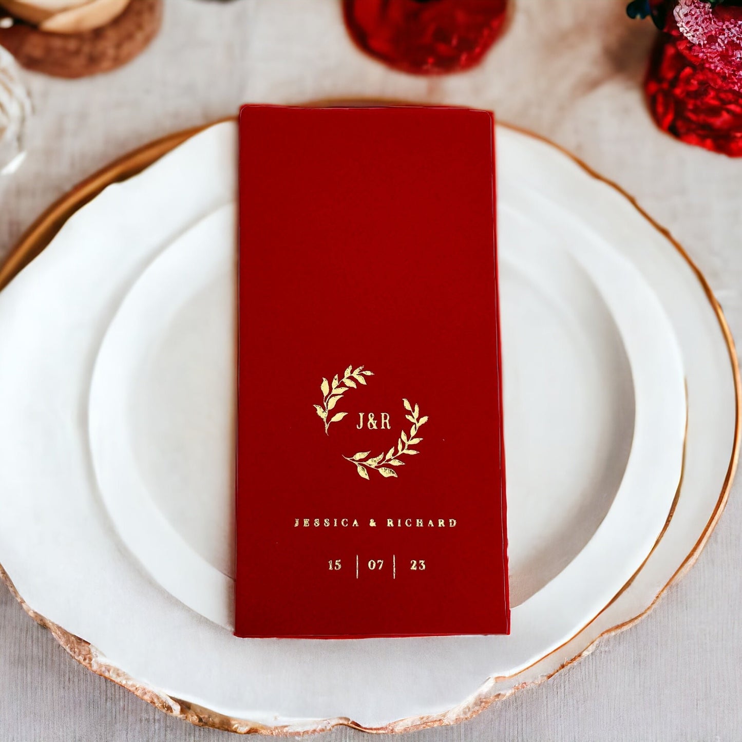 Personalized Wedding Napkins with Branch, Linen Like