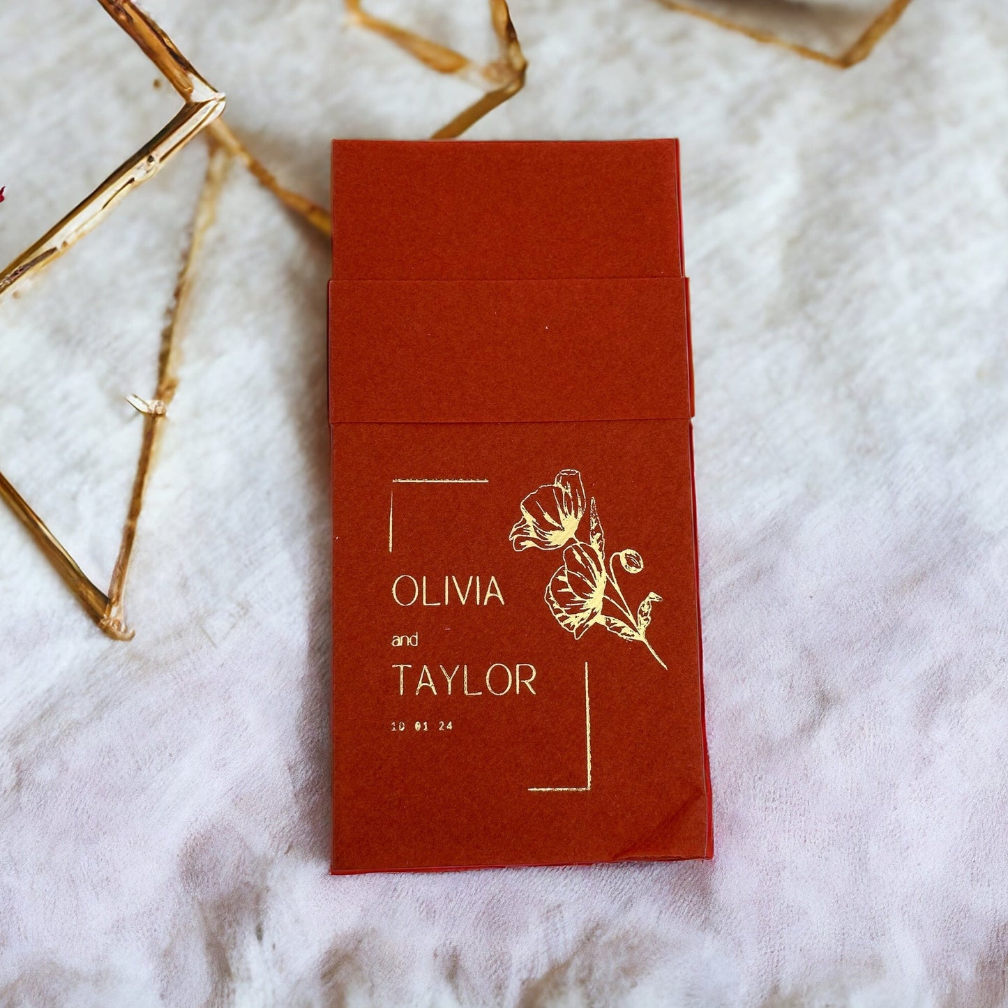 Personalized Pocket Wedding Napkins with Rose, Linen Like