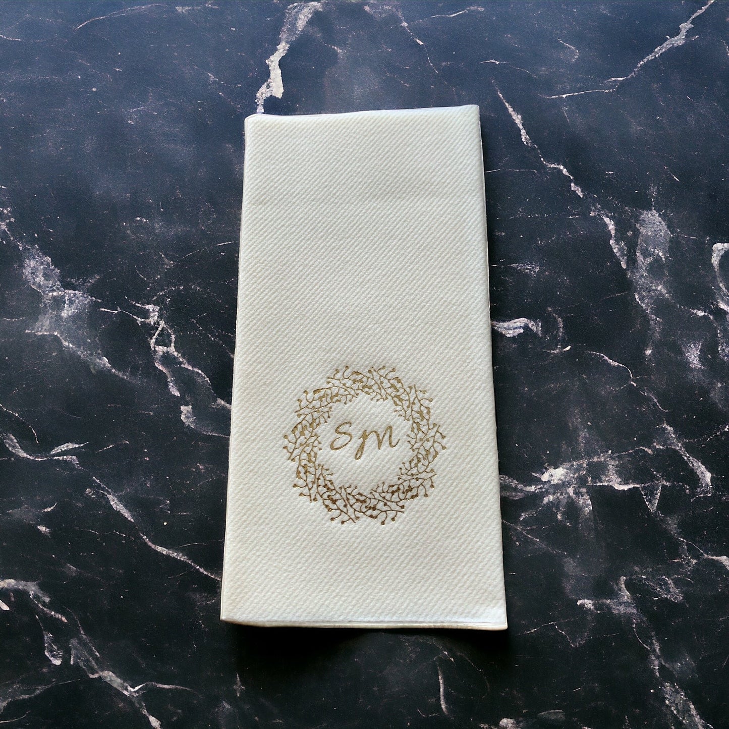 Custom Wedding Napkins with Letters and branch, Bookfolded