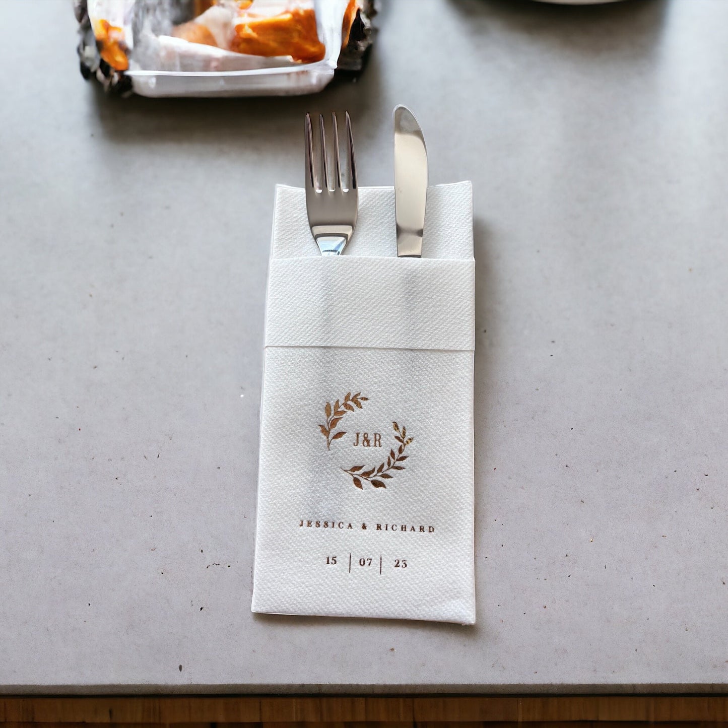 Personalized Pocket Wedding Napkins with Branch