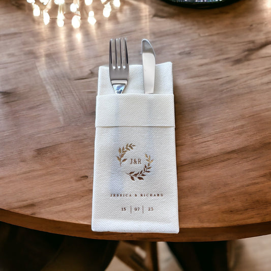 Personalized Pocket Wedding Napkins with Branch