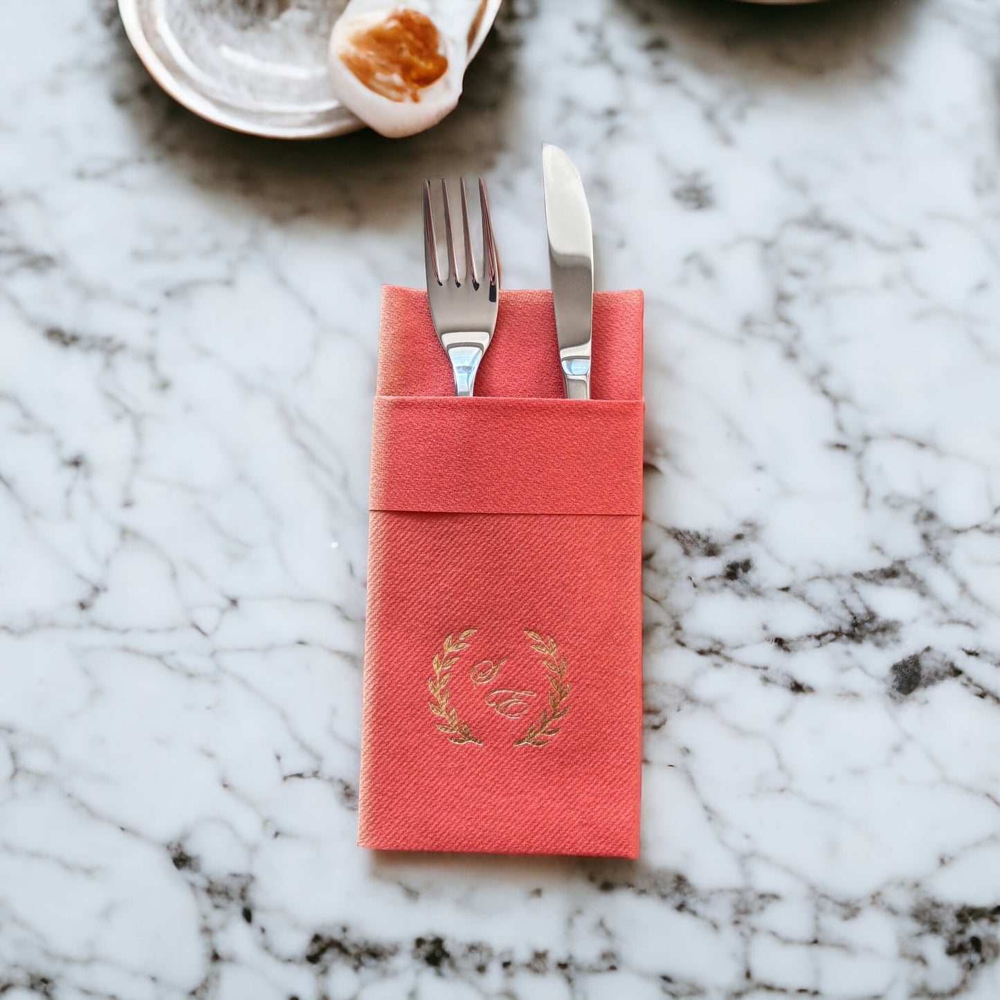 Personalized Wedding Pocket Napkins, with Letters and Branch