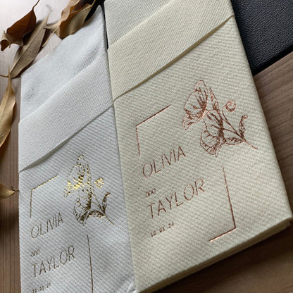 Personalized Pocket Wedding Napkins with Rose, Linen Like