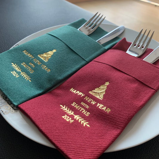 Personalized Christmas Napkins, Christmas Tree Napkin, Fabric Textured and Feels Like Linen, Servietten Hochzeit, Pocket Napkin