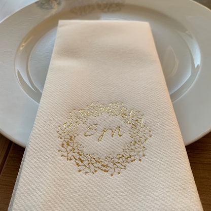 Custom Wedding Napkins with Letters and branch, Bookfolded