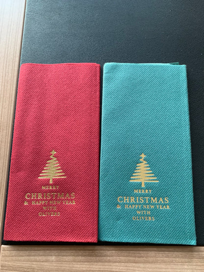 Personalized Christmas Napkins, Christmas Tree Napkin Bookfolded