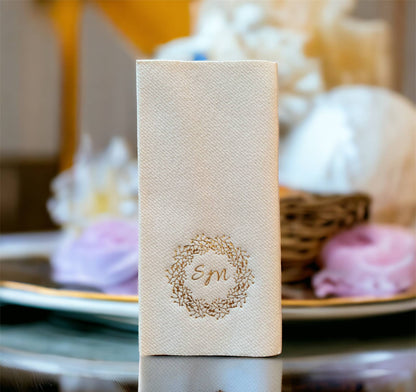 Custom Wedding Napkins with Letters and branch, Bookfolded