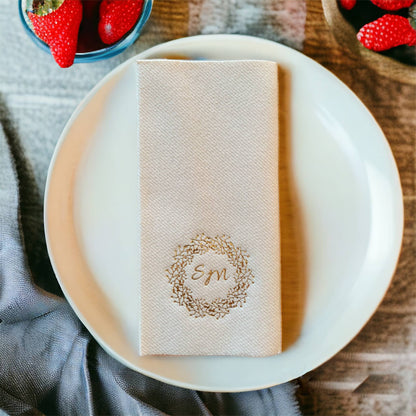 Custom Wedding Napkins with Letters and branch, Bookfolded