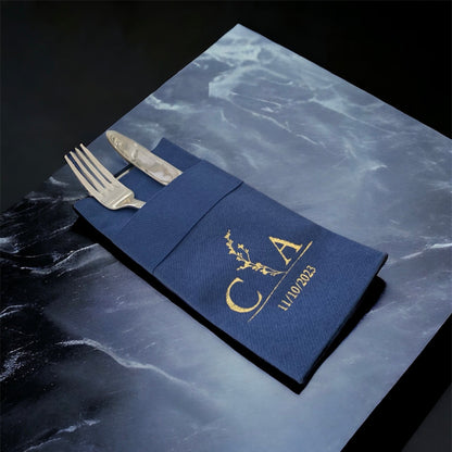 Personalized Wedding Napkins With Branch and Letter, Linen Like