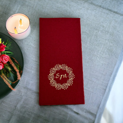 Custom Wedding Napkins with Letters and branch, Bookfolded