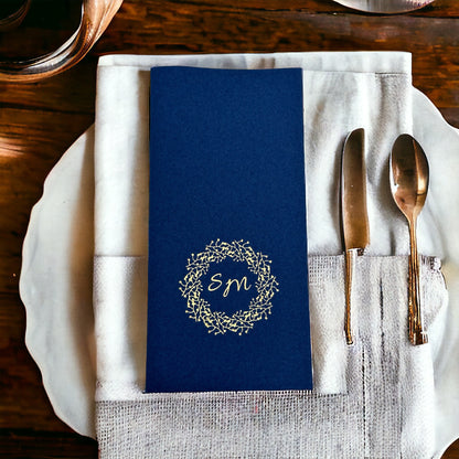 Custom Wedding Napkins with Letters and branch, Bookfolded