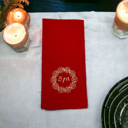 Custom Wedding Napkins with Letters and branch, Bookfolded